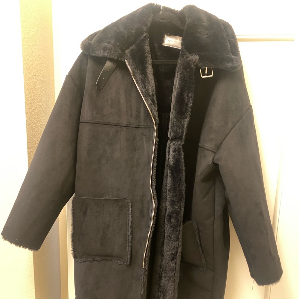 Black Shearling Oversized Coat